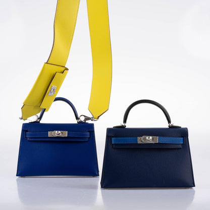 Hermes Kelly 20 Mini II Sellier Bleu Sapphire, Bleu France, Noire Epsom Palladium Hardware- 2021, Z - image 5