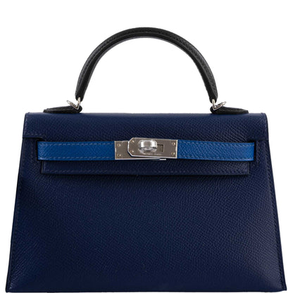 Hermes Kelly 20 Mini II Sellier Bleu Sapphire, Bleu France, Noire Epsom Palladium Hardware- 2021, Z - image 1