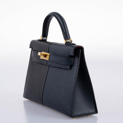 Hermes Kelly 20 Mini II Sellier "Casaque" style Black, Indigo & Rouge H Epsom with Gold Hardware - 2021, Z - image 4