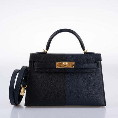 Hermes Kelly 20 Mini II Sellier "Casaque" style Black, Indigo & Rouge H Epsom with Gold Hardware - 2021, Z - image 5