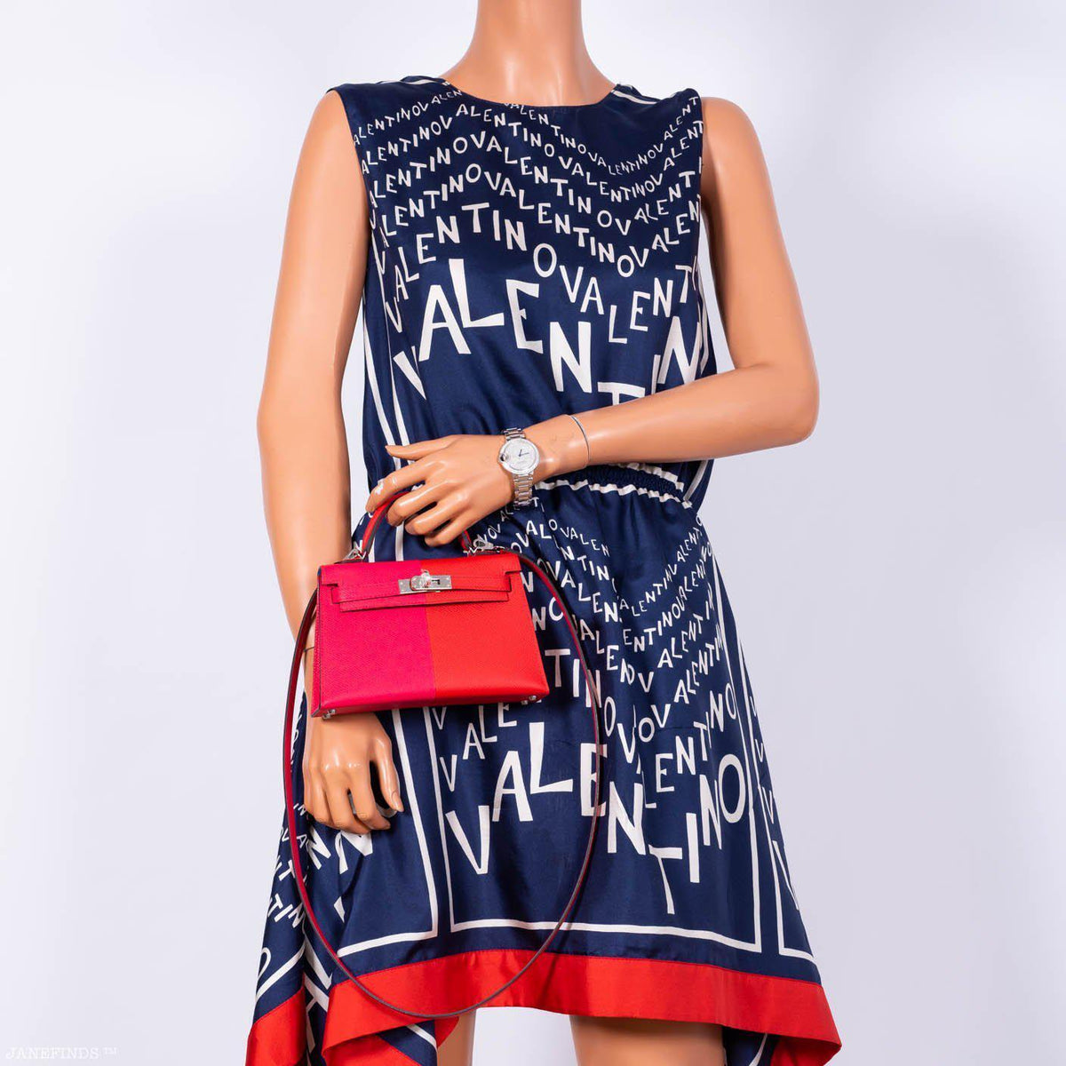 Hermes Kelly 20 Mini II Sellier Tri-color Rose Extreme, Rouge de Coeur, Bleu Zanzibar Epsom Palladium - 2021, Z - image 10