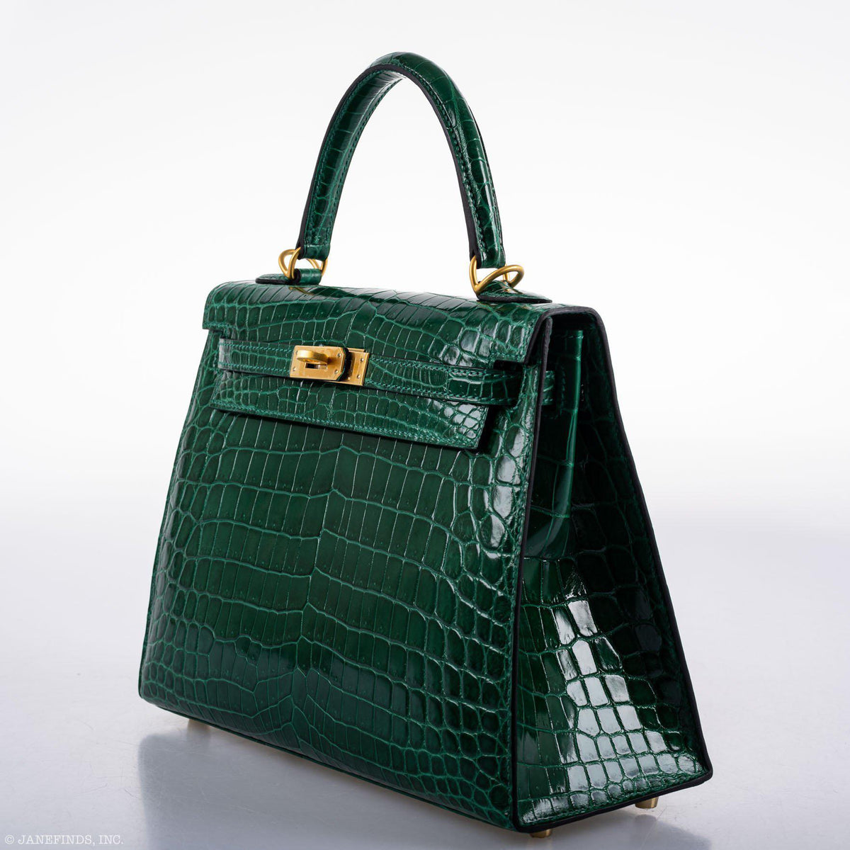 Hermes Kelly 25 HSS Sellier Emerald Nilo Crocodile & Cassis Brushed Gold Hardware - 2018, C - image 10