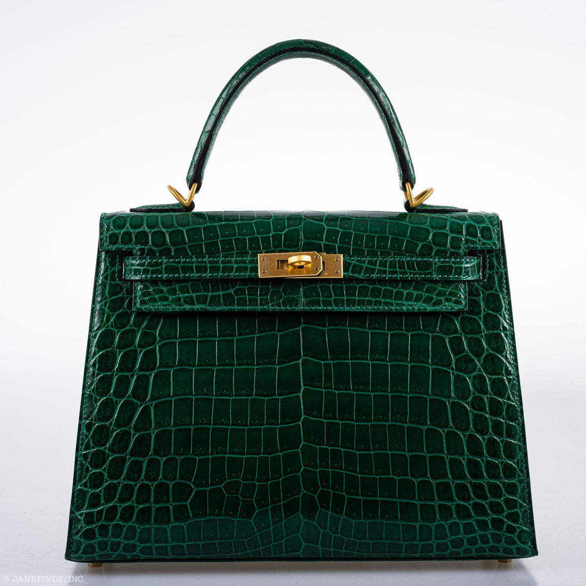 Hermes Kelly 25 HSS Sellier Emerald Nilo Crocodile & Cassis Brushed Gold Hardware - 2018, C - image 12