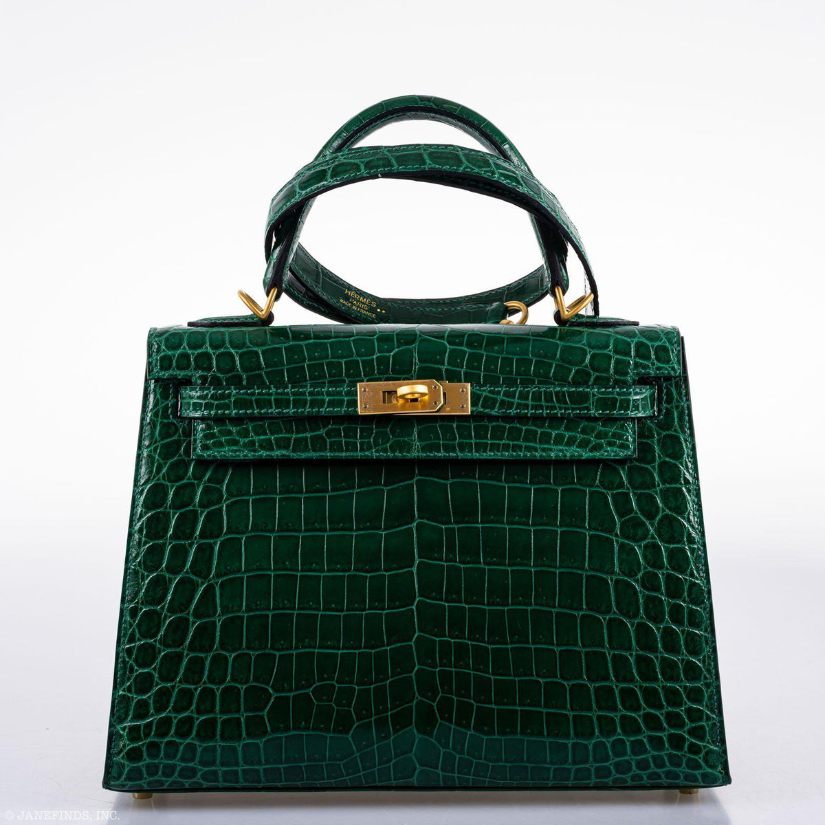 Hermes Kelly 25 HSS Sellier Emerald Nilo Crocodile & Cassis Brushed Gold Hardware - 2018, C - image 13