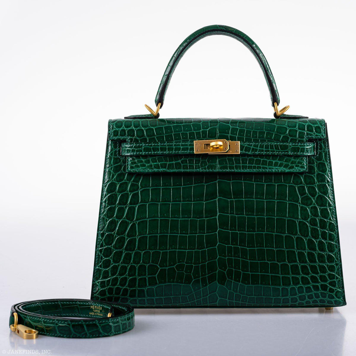 Hermes Kelly 25 HSS Sellier Emerald Nilo Crocodile & Cassis Brushed Gold Hardware - 2018, C - image 14