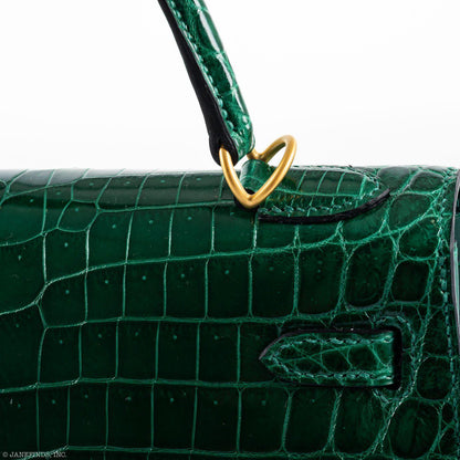 Hermes Kelly 25 HSS Sellier Emerald Nilo Crocodile & Cassis Brushed Gold Hardware - 2018, C - image 16