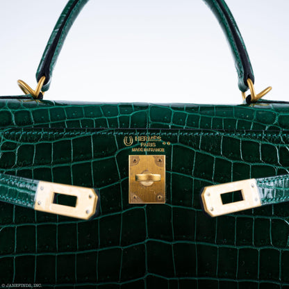 Hermes Kelly 25 HSS Sellier Emerald Nilo Crocodile & Cassis Brushed Gold Hardware - 2018, C - image 19