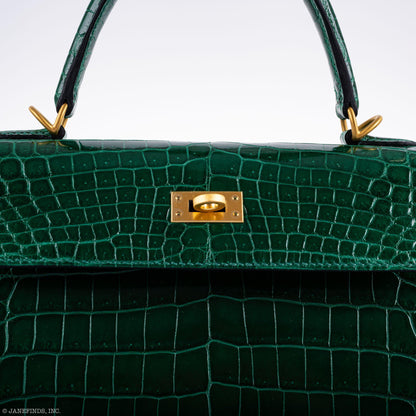 Hermes Kelly 25 HSS Sellier Emerald Nilo Crocodile & Cassis Brushed Gold Hardware - 2018, C - image 20