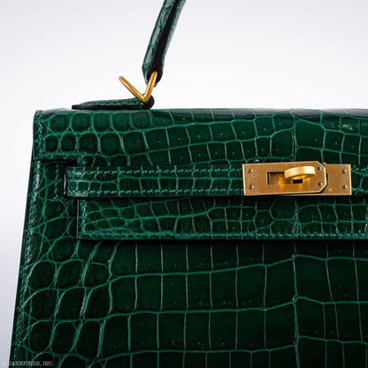 Hermes Kelly 25 HSS Sellier Emerald Nilo Crocodile & Cassis Brushed Gold Hardware - 2018, C - image 5