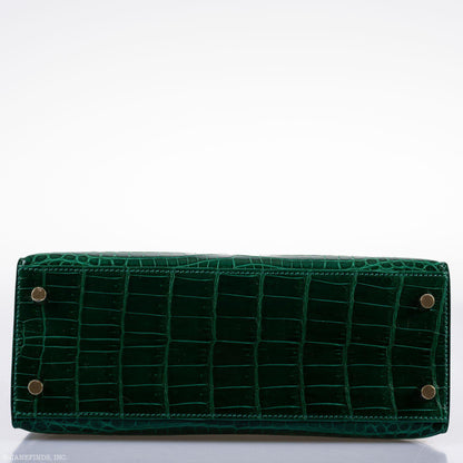 Hermes Kelly 25 HSS Sellier Emerald Nilo Crocodile & Cassis Brushed Gold Hardware - 2018, C - image 7