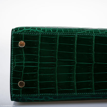 Hermes Kelly 25 HSS Sellier Emerald Nilo Crocodile & Cassis Brushed Gold Hardware - 2018, C - image 8