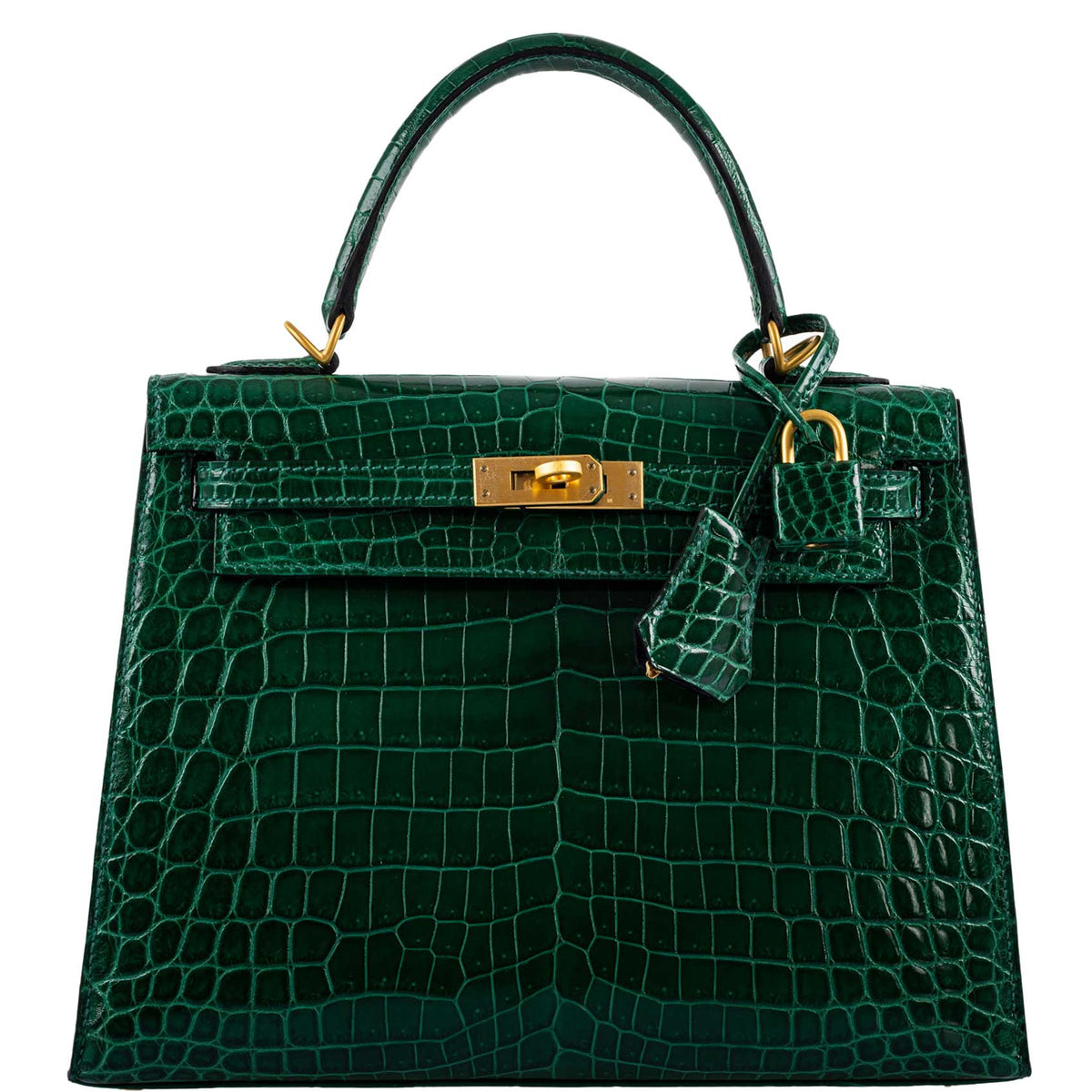 Hermes Kelly 25 HSS Sellier Emerald Nilo Crocodile & Cassis Brushed Gold Hardware - 2018, C - image 1