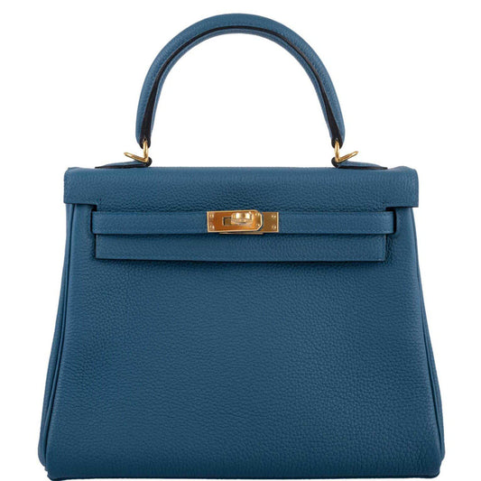 Hermès Kelly 25 Retourne Blue Colvert Togo Gold Hardware - 2016, X - photo 1