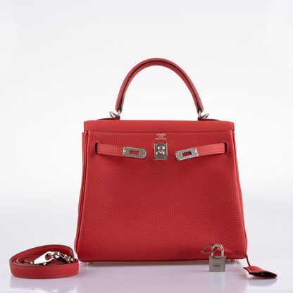 Hermès Kelly 25 Retourne Rouge Pivoine Togo Palladium Hardware - 2019, D - photo 10