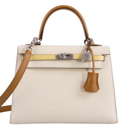 Hermes Kelly 25 Sellier Limited Edition Tri-Color Nata, Jaune Poussin and Sesame Epsom Palladium Hardware - 2020, Y - image 1