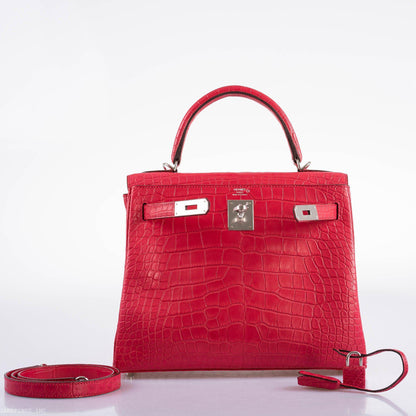 Hermes Kelly 28 Retourne Rose Extreme Matte Alligator with Palladium Hardware - 2020, Y - image 10