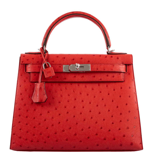 Hermès Kelly 28 Sellier Rouge Vif Ostrich with Palladium Hardware - 2017, A - photo 1