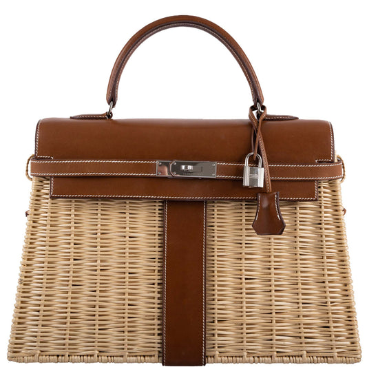 Hermes Kelly 35 Picnic, Wicker & Barenia leather Palladium Hardware - 2018, C - image 1