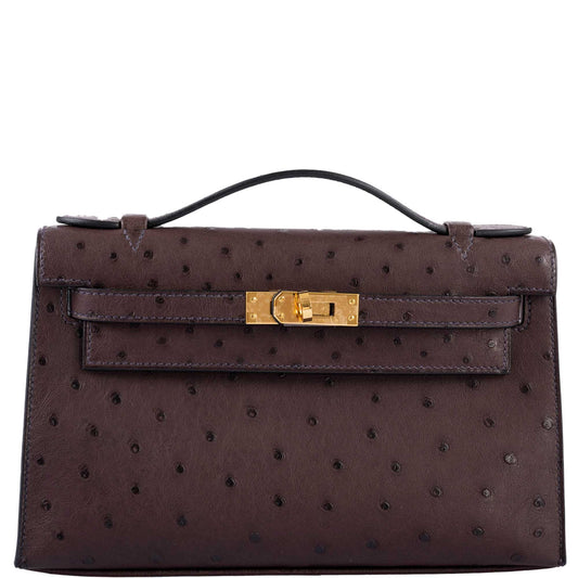Hermès Kelly Pochette Rouge Sellier Ostrich with Gold Hardware - 2021, Z - photo 1