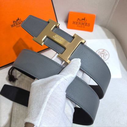 Hermès Leather Belt in Taupe Gray with H Gold Buckle 32mm - Reversible - photo 4