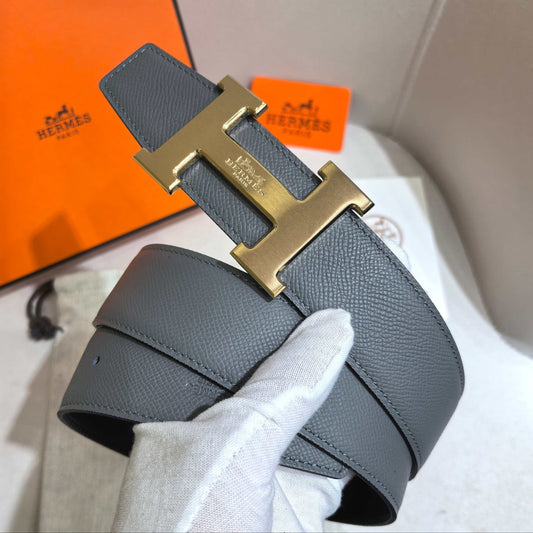 Hermès Leather Belt in Taupe Gray with H Gold Buckle 32mm - Reversible - photo 1