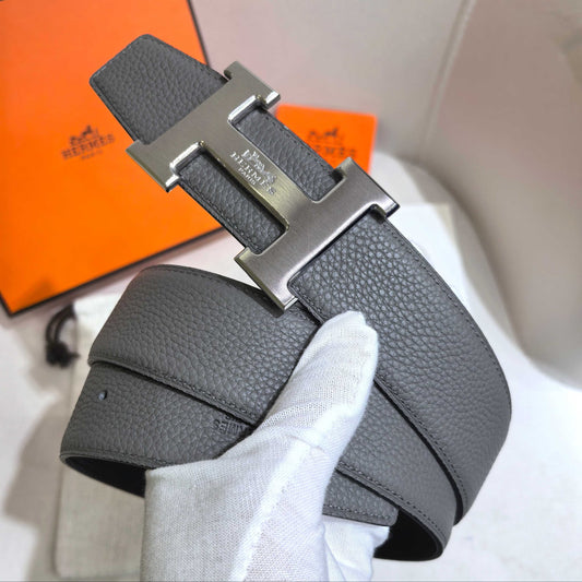 Hermès Leather Belt in Taupe Gray with H Silver Buckle 32mm - Reversible - photo 1