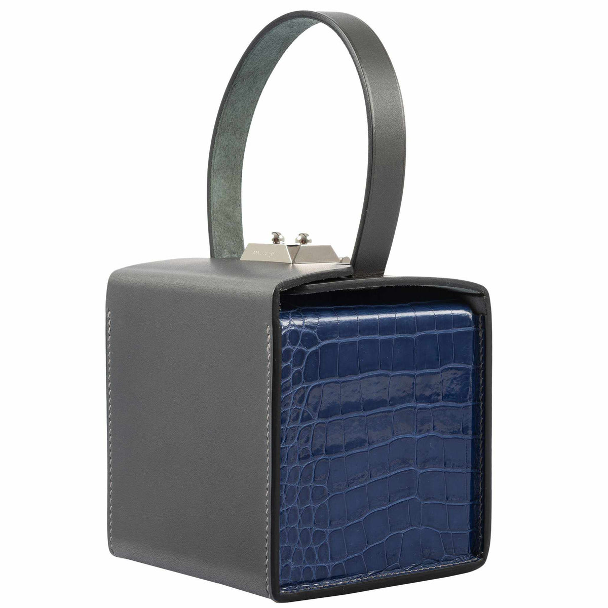 Hermès Minaudière petit h Box Bag, Gray, Saphir, Ambre Porosus Crocodile Silver Hardware - photo 5