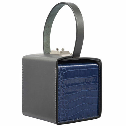 Hermès Minaudière petit h Box Bag, Gray, Saphir, Ambre Porosus Crocodile Silver Hardware - photo 5