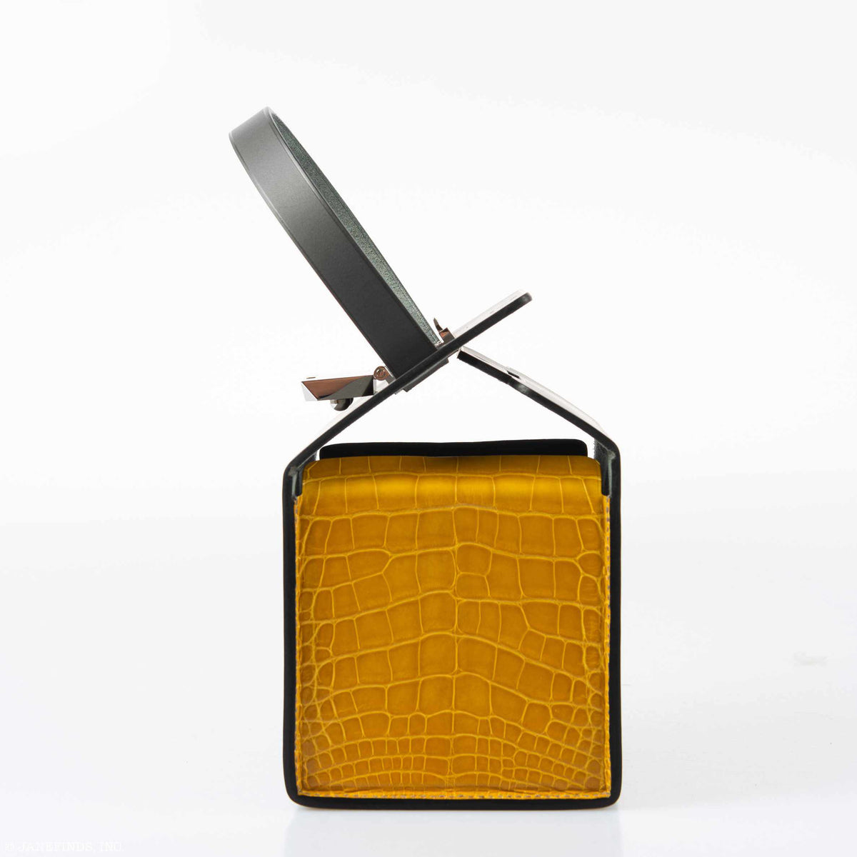 Hermès Minaudière petit h Box Bag, Gray, Saphir, Ambre Porosus Crocodile Silver Hardware - photo 7