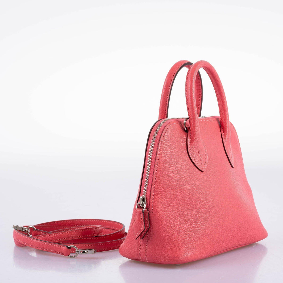 Hermes Mini Bolide 1923 Rose Lipstick Mysore Chevre leather Palladium Hardware - image 4
