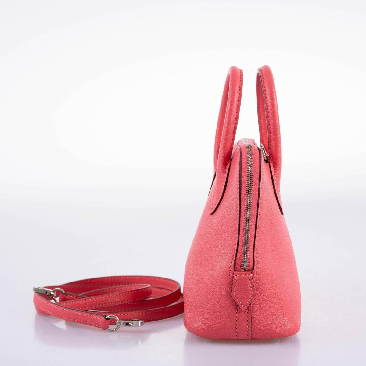Hermes Mini Bolide 1923 Rose Lipstick Mysore Chevre leather Palladium Hardware - image 5