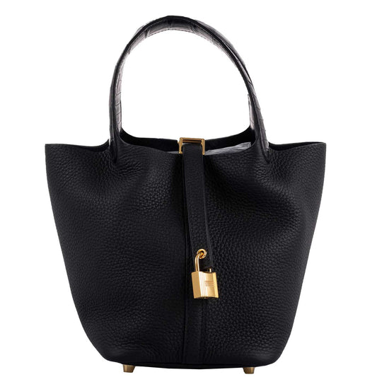 Hermès Picotin Lock Touch 18 PM Black Taurillon Clemence & Matte Alligator Gold Hardware - photo 1