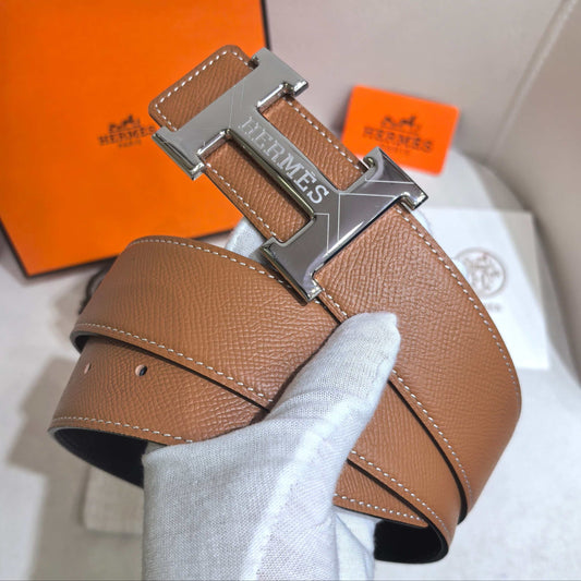Hermès Reversible Leather Strap 32 mm Belt - Silver H Buckle - photo 1