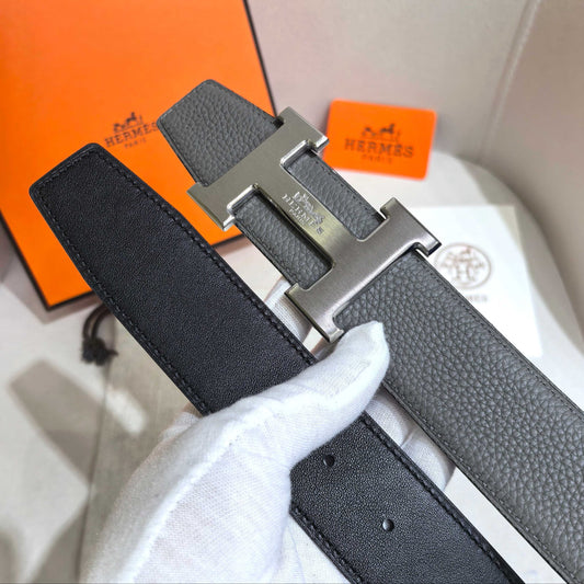 Hermès Leather Belt in Taupe Gray with H Silver Buckle 32mm - Reversible - photo 2
