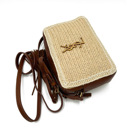 Saint Laurent Monogram Lou Camera Raffia Canvas Beige Brown Leather Shoulder Bag - photo 7