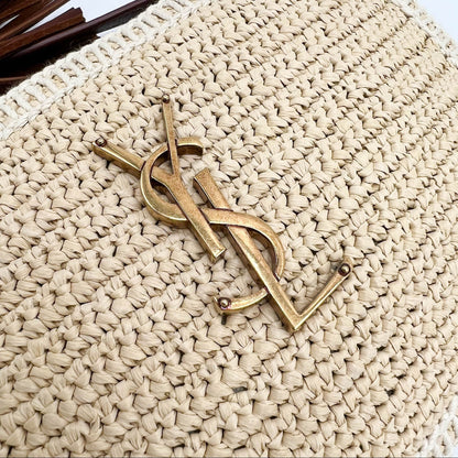 Saint Laurent Monogram Lou Camera Raffia Canvas Beige Brown Leather Shoulder Bag - photo 8