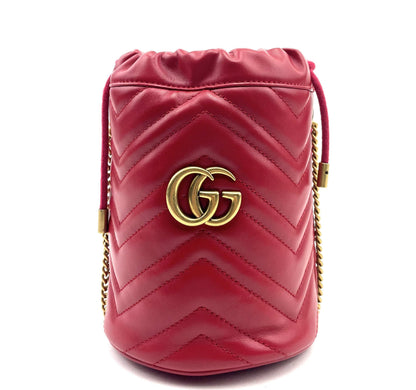 GUCCI Matelasse Mini GG Marmont 2.0 Bucket Bag Red - image 1