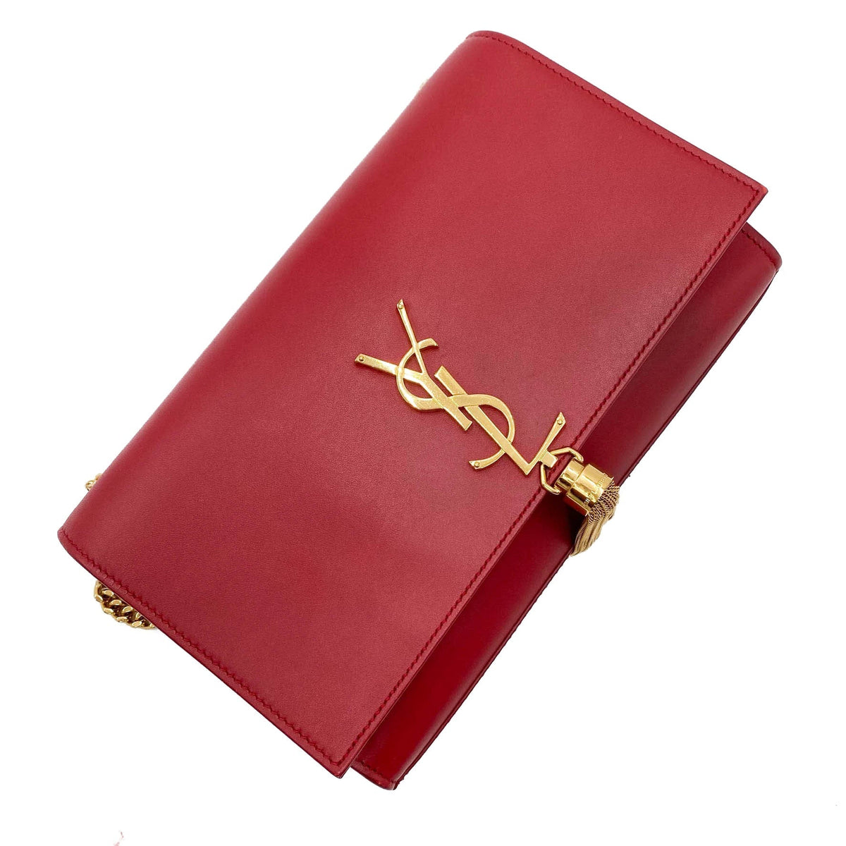 Saint Laurent Monogram Kate Smooth Medium Classic Tassel Red Calfskin Leather Satchel - photo 9