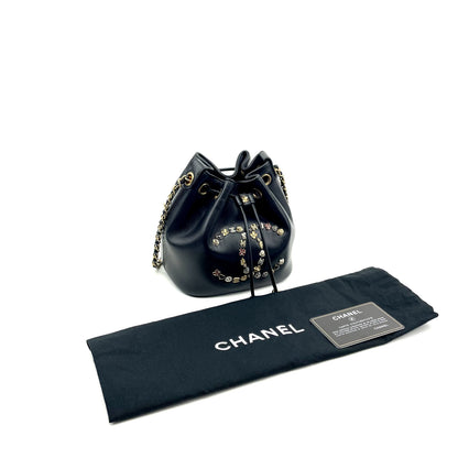 CHANEL Logo Charm CC Lambskin Drawstring Bucket Bag - image 2
