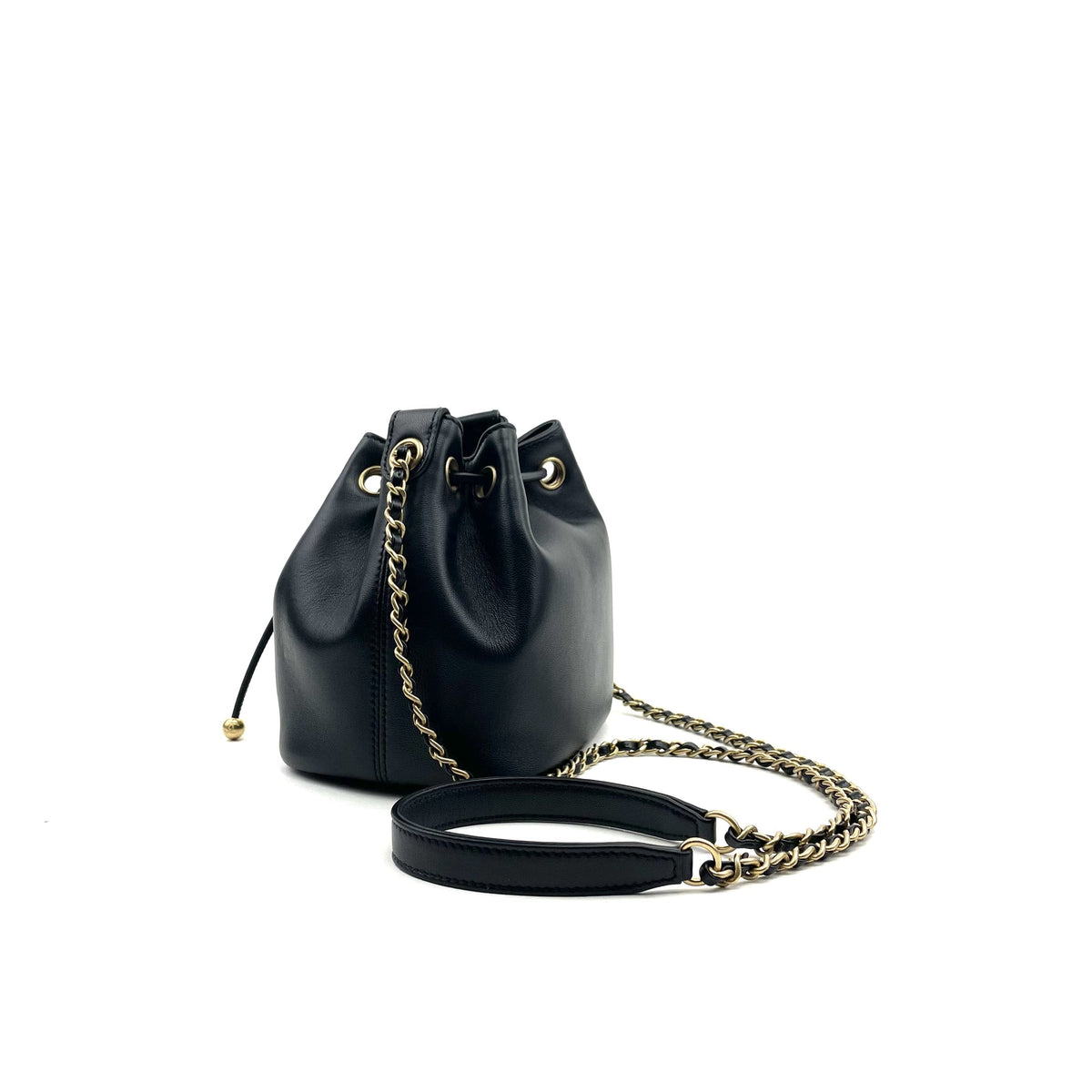Chanel Logo Charm CC Lambskin Drawstring Bucket Bag - photo 3