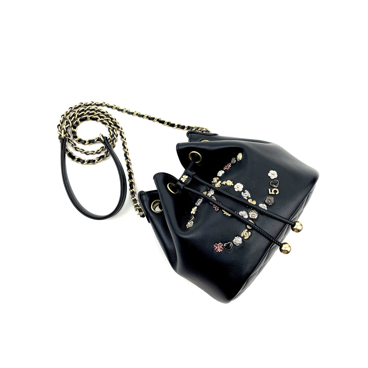 Chanel Logo Charm CC Lambskin Drawstring Bucket Bag - photo 5