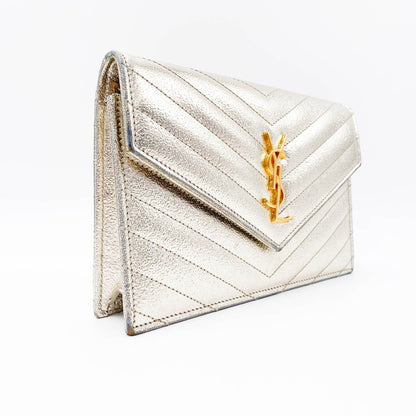 Saint Laurent Chain Wallet Monogram Envelope Metallic Calfskin Matelasse Chevron Pale Gold Leather Shoulder Bag - image 5