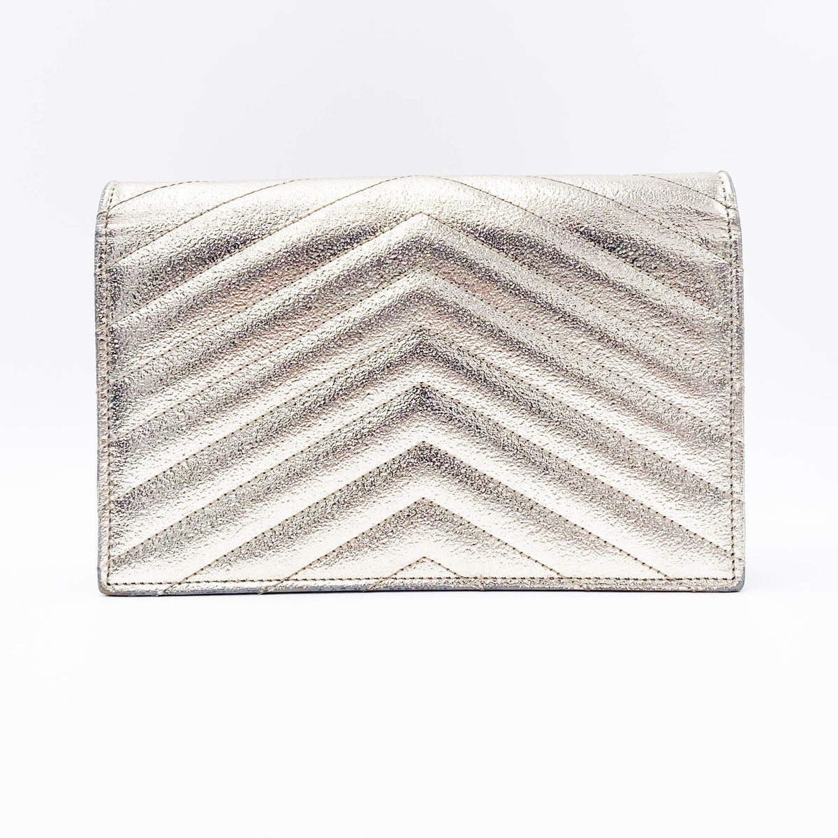 Saint Laurent Chain Wallet Monogram Envelope Metallic Calfskin Matelasse Chevron Pale Gold Leather Shoulder Bag - image 6