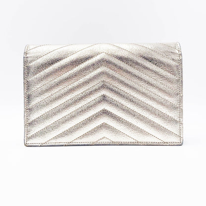 Saint Laurent Chain Wallet Monogram Envelope Metallic Calfskin Matelasse Chevron Pale Gold Leather Shoulder Bag - image 6