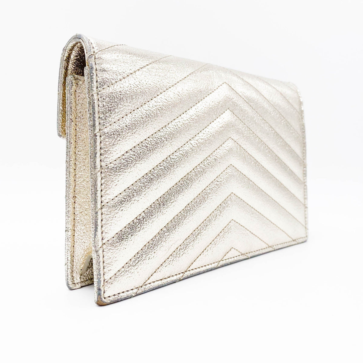 Saint Laurent Chain Wallet Monogram Envelope Metallic Calfskin Matelasse Chevron Pale Gold Leather Shoulder Bag - image 7