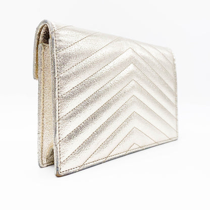 Saint Laurent Chain Wallet Monogram Envelope Metallic Calfskin Matelasse Chevron Pale Gold Leather Shoulder Bag - image 7