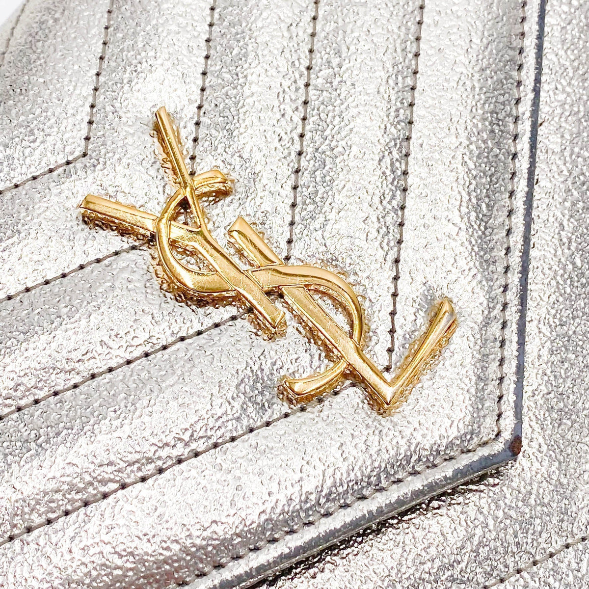 Saint Laurent Chain Wallet Monogram Envelope Metallic Calfskin Matelasse Chevron Pale Gold Leather Shoulder Bag - image 12
