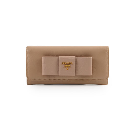 Prada Bow Saffiano Wallet Beige - photo 1