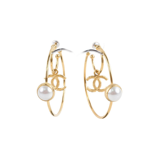 Chanel Large Hoop Pearl CC Earrings - photo 1