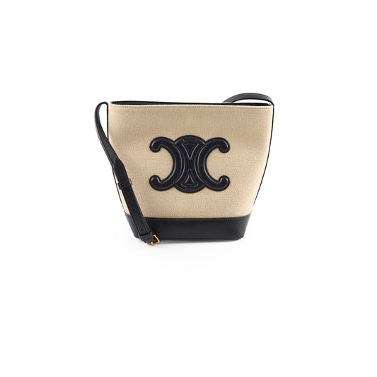 Celine Triiomphe Canvas Calfskin Bucket Bag Beige/Black - photo 1